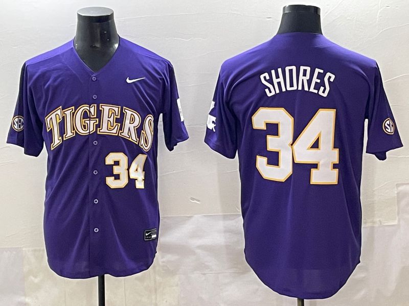 Men 2025 LSU Tigers #34 Shores Purple Joint Name Nike NCAA Jersey style 5->ncaa teams->NCAA Jersey
